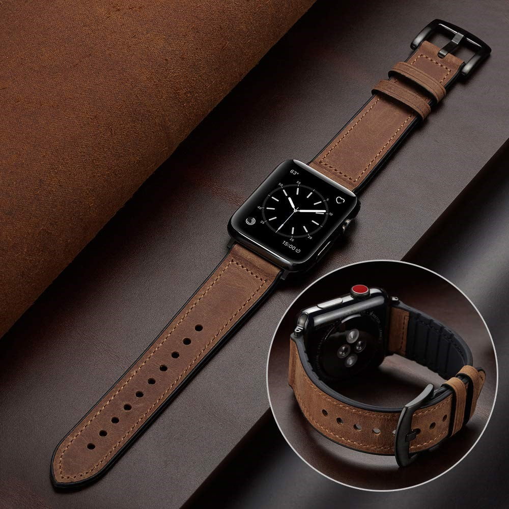 Men’s Apple Watch Band with Leather Exterior and Silicone Lining