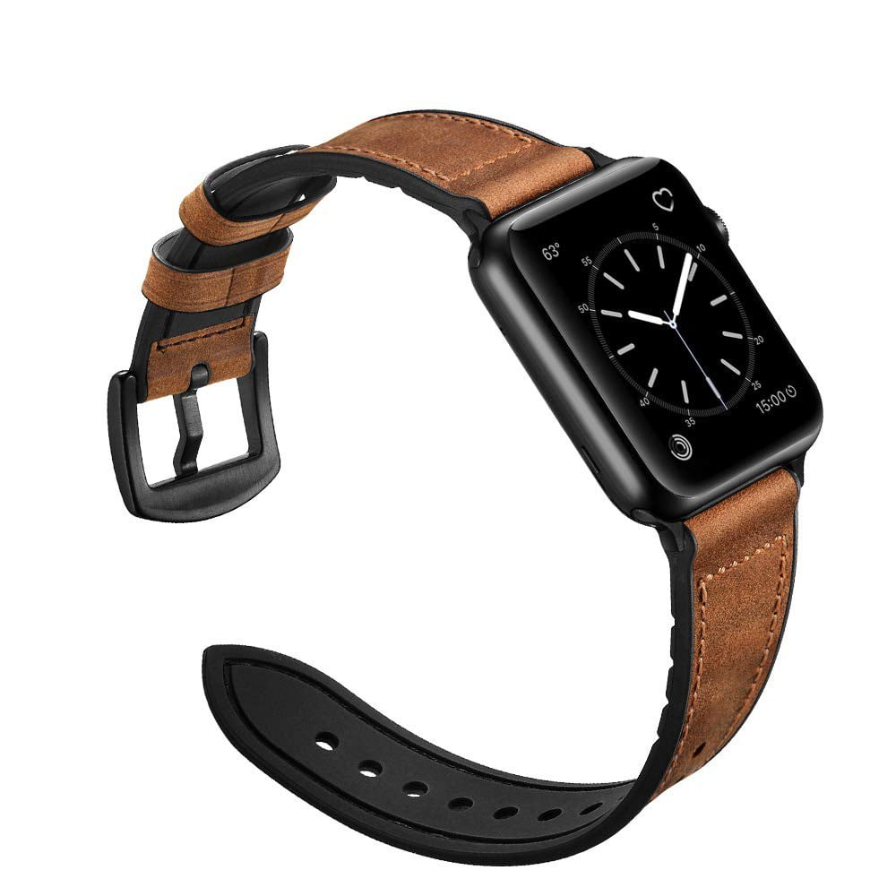 Men’s Apple Watch Band with Leather Exterior and Silicone Lining